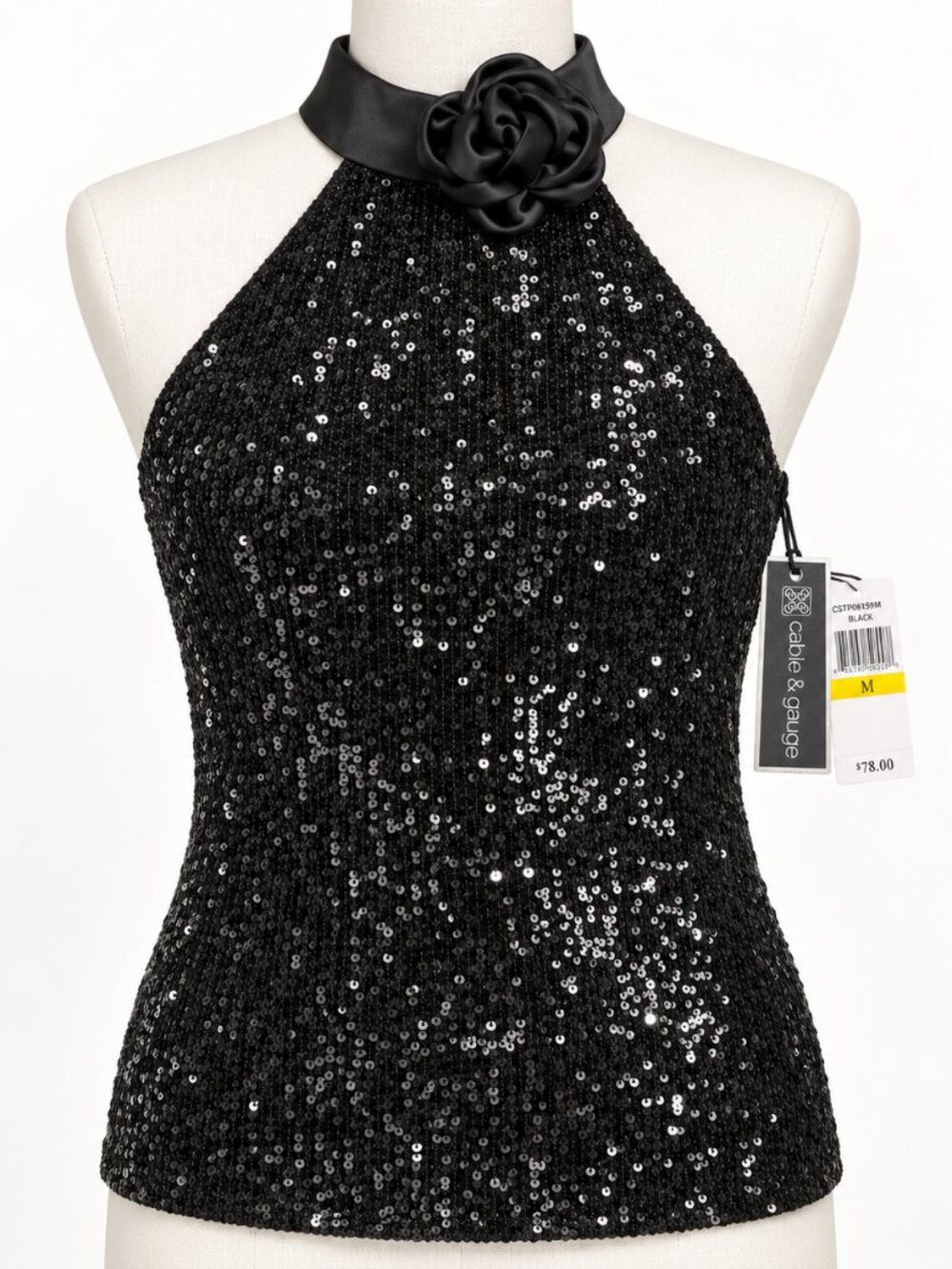 NWT Cable & Gauge Black Silver Sequin Party Tank Top